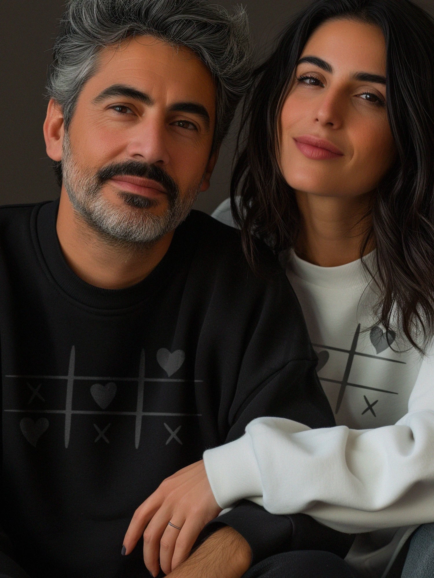 Black and white sweatshirts from the Tic Tac Hearts collection by inspire.inc
