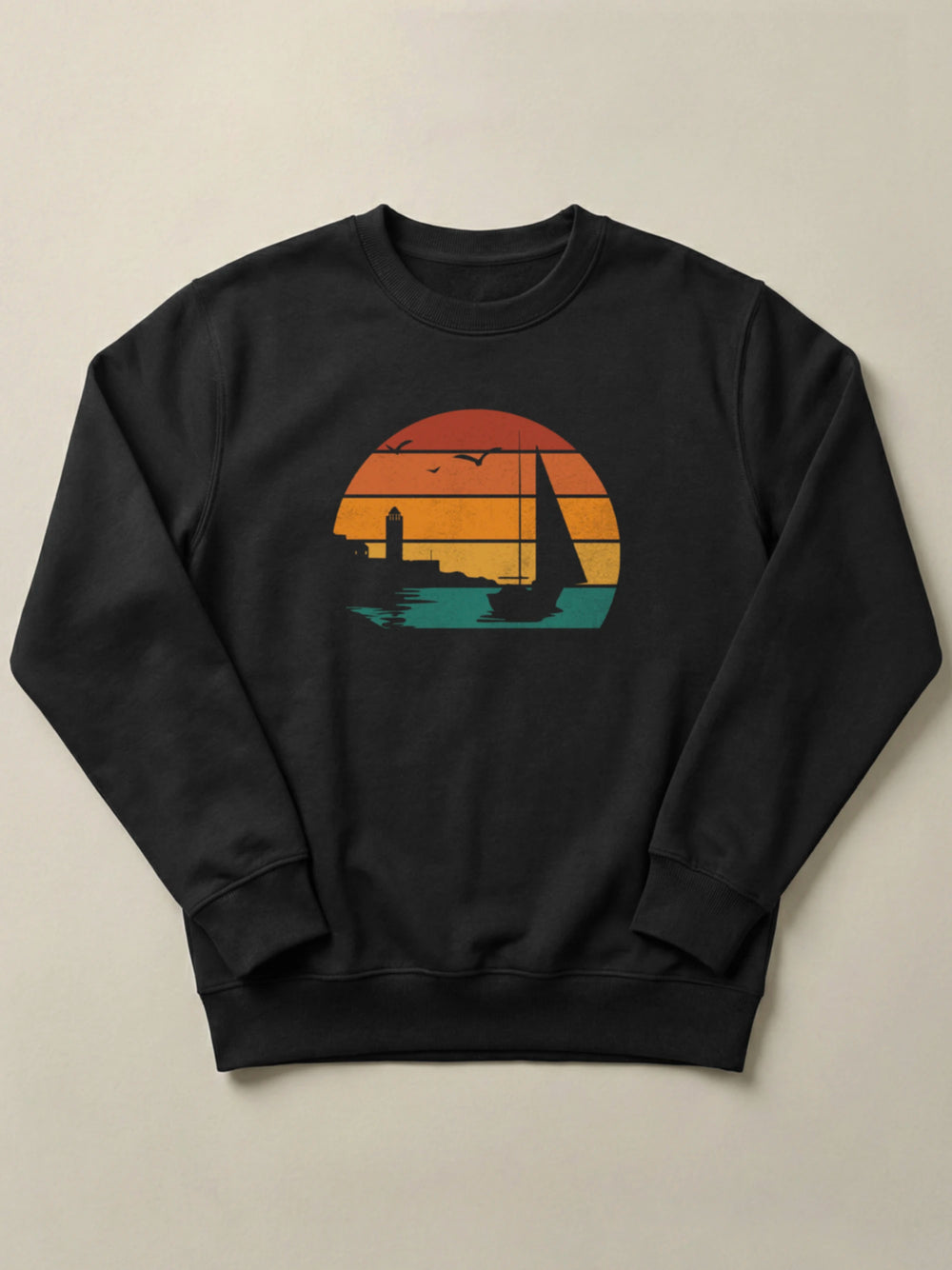 Batroun Retro Sunset - Regular/Oversized Sweatshirt Regular Fit Black by inspire.inc