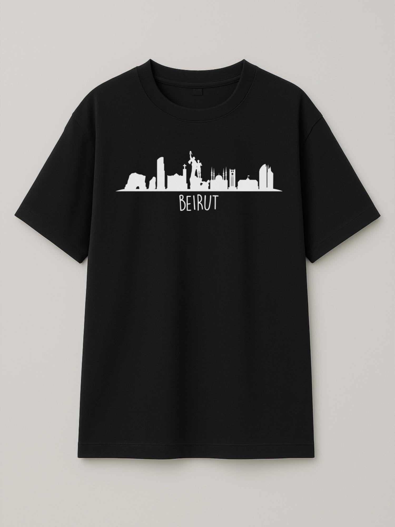 Beirut Skyline - Regular/Oversized T-shirt Oversized Black by inspire.inc