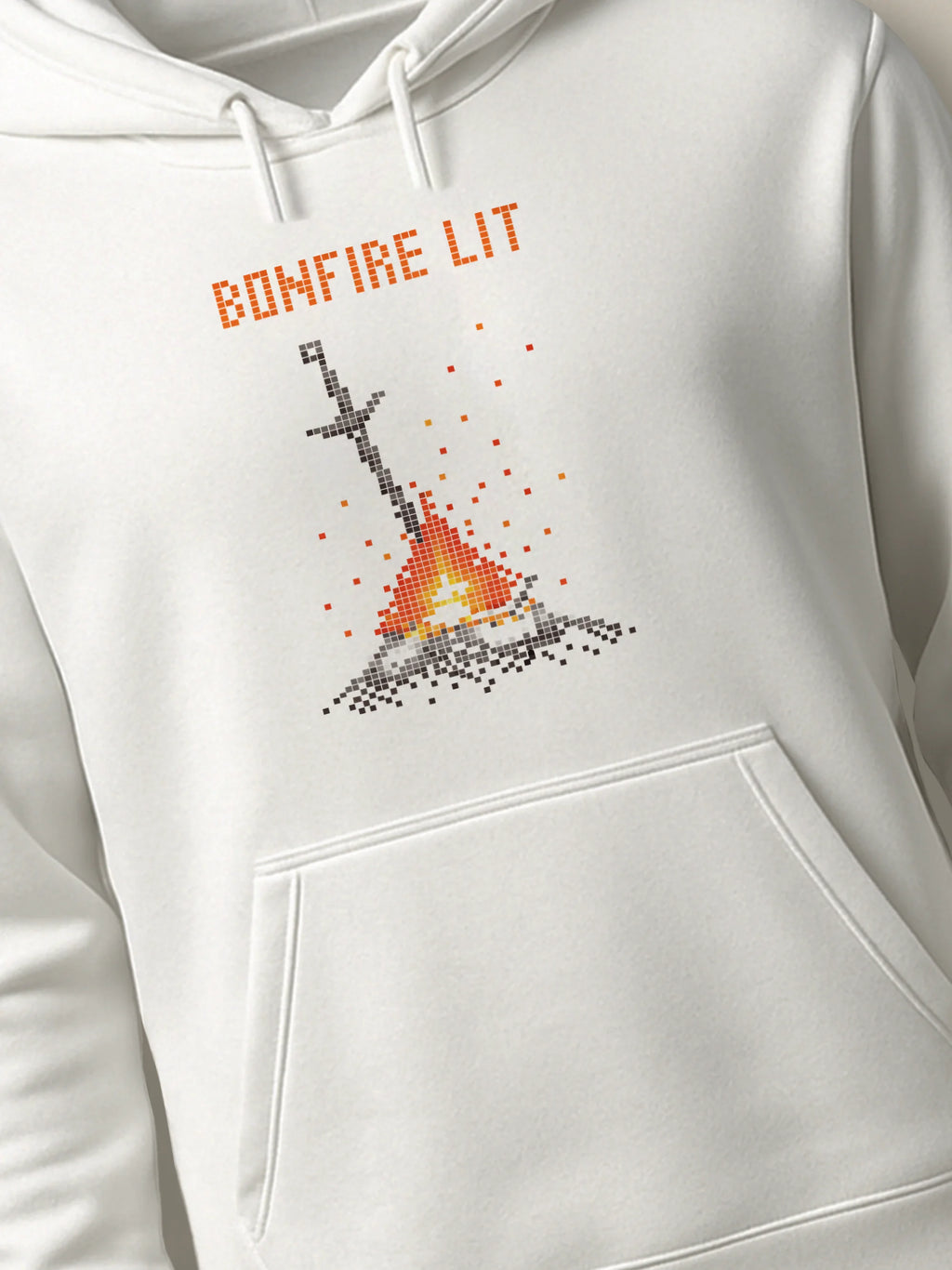 Dark Souls - Bonfire Lit - Hoodie White close-up by inspire.inc
