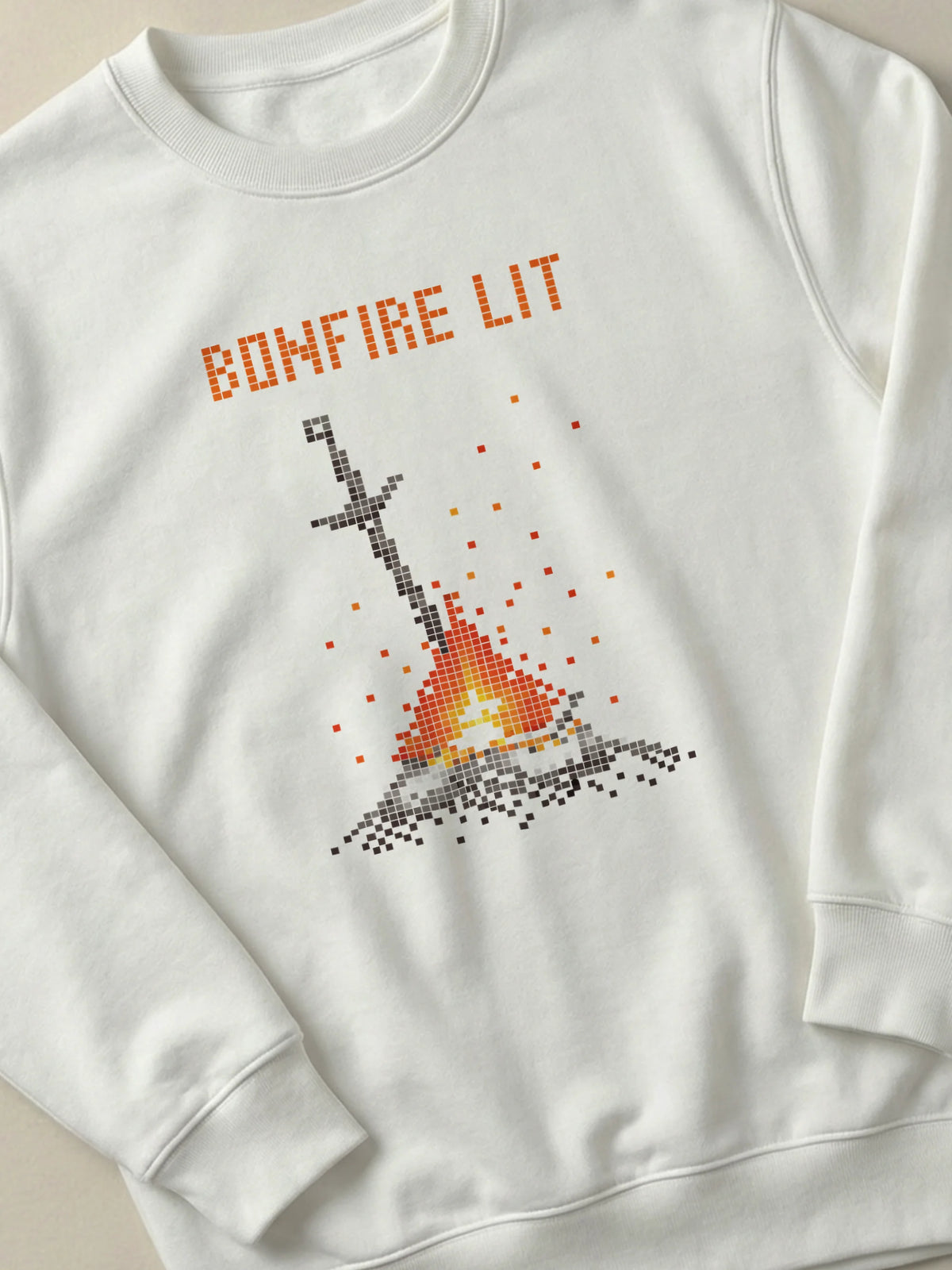 Dark Souls - Bonfire Lit - Regular/Oversized Sweatshirt White close-up by inspire.inc