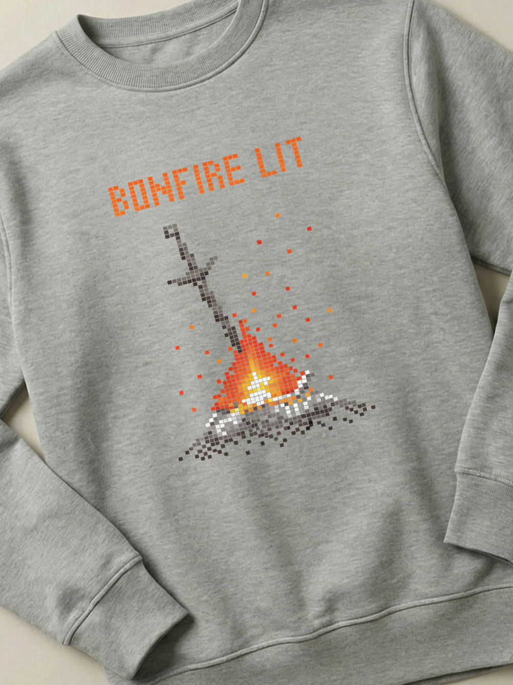 Dark Souls - Bonfire Lit - Regular/Oversized Sweatshirt Gray close-up by inspire.inc