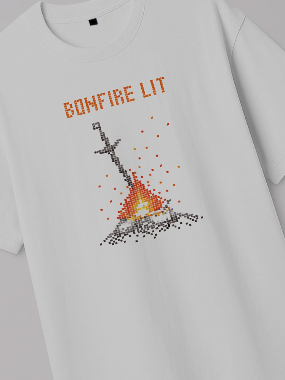 Dark Souls - Bonfire Lit - Regular/Oversized T-shirt White close-up by inspire.inc