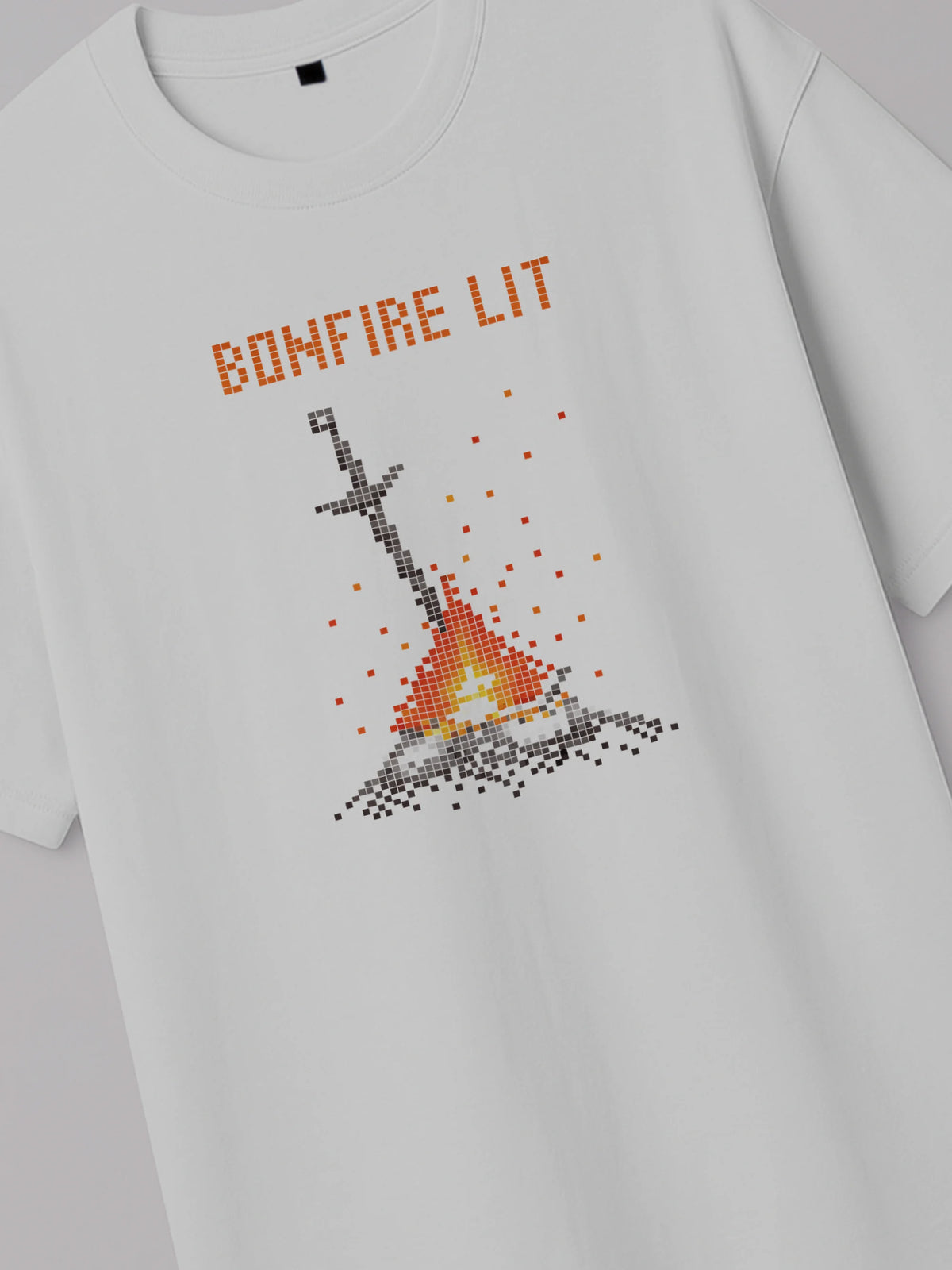 Dark Souls - Bonfire Lit - Regular/Oversized T-shirt White close-up by inspire.inc