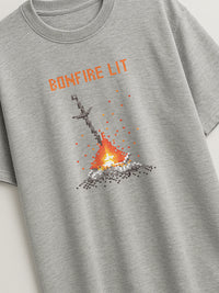 Dark Souls - Bonfire Lit - Regular/Oversized T-shirt Light Heather Gray close-up by inspire.inc