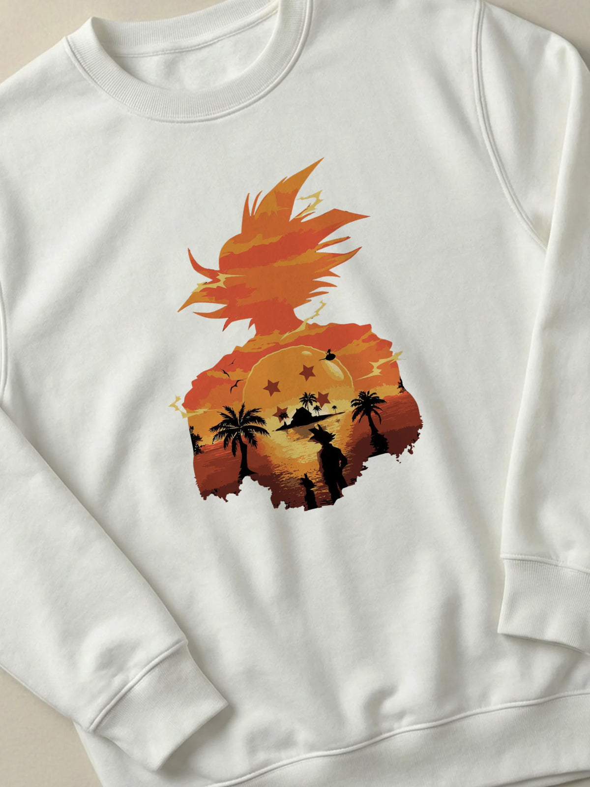 Dragon Ball - Kame Sunset - Regular/Oversized Sweatshirt White close-up by inspire.inc