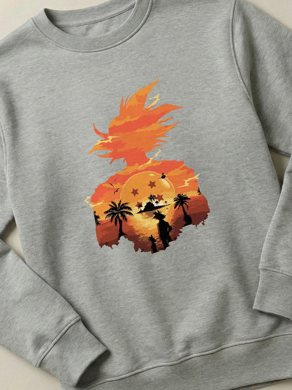 Dragon Ball - Kame Sunset - Regular/Oversized Sweatshirt Gray close-up by inspire.inc