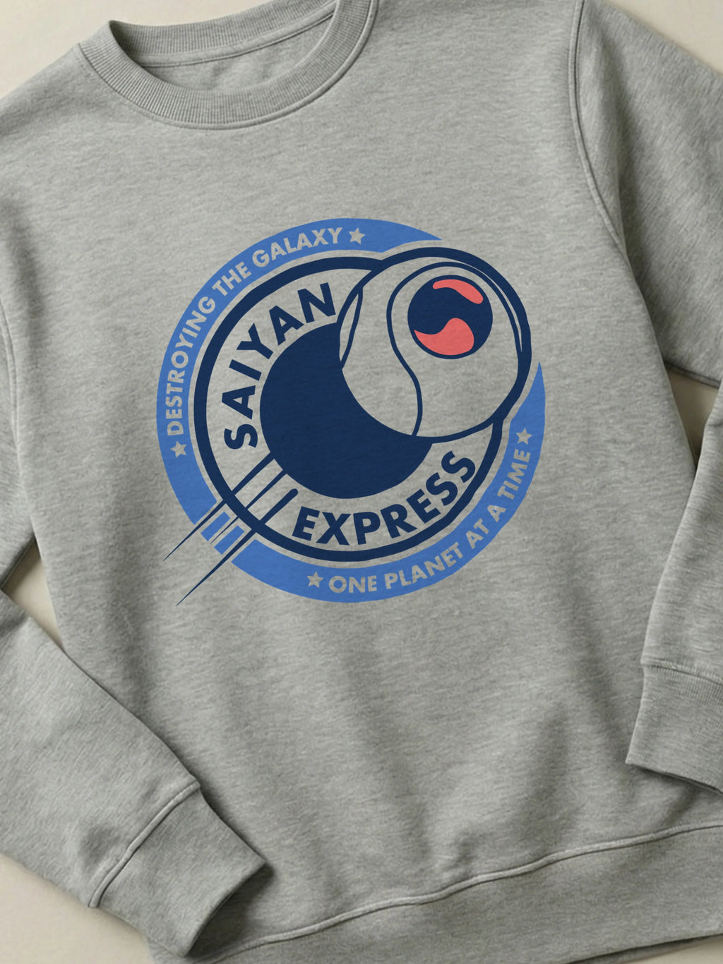 Dragon Ball - Saiyan Express - Regular/Oversized Sweatshirt Gray close-up by inspire.inc