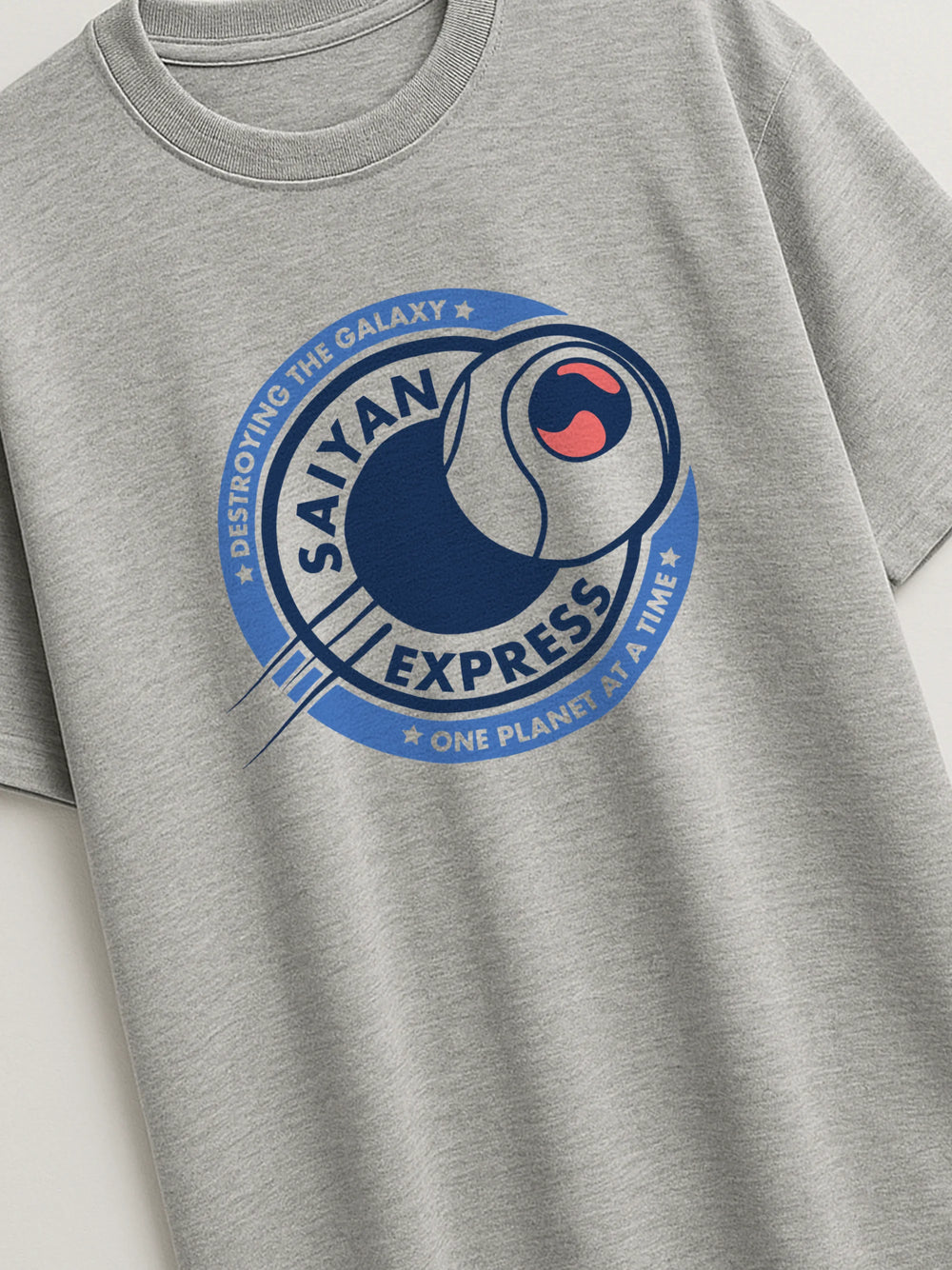 Dragon Ball - Saiyan Express - Regular/Oversized T-shirt Light Heather Gray close-up by inspire.inc