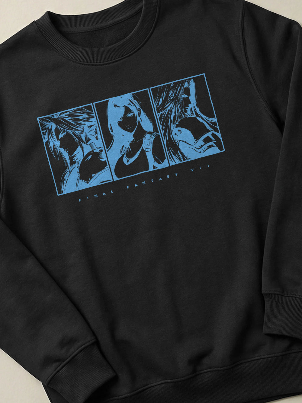 Final Fantasy VII Fated Trio - Regular/Oversized Sweatshirt Black close-up by inspire.inc