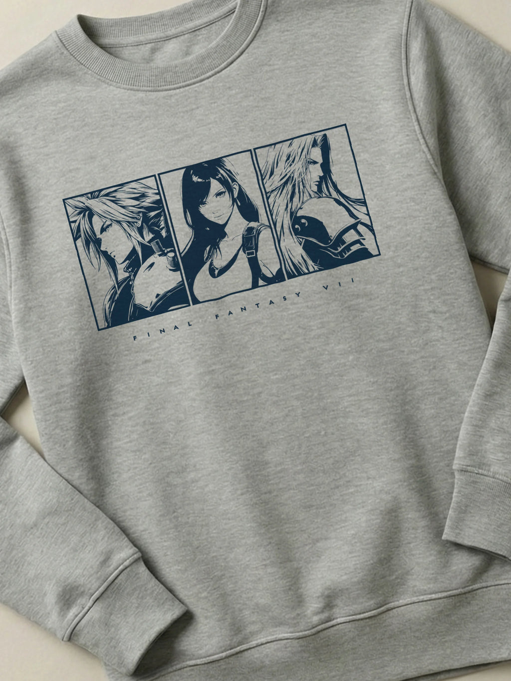 Final Fantasy VII Fated Trio - Regular/Oversized Sweatshirt Gray close-up by inspire.inc
