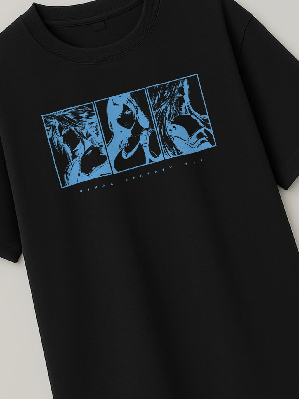Final Fantasy VII Fated Trio - Regular/Oversized T-shirt Black close-up by inspire.inc