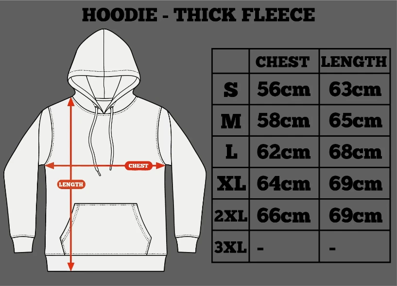 Hoodie with measurement chart on a gray background by inspire.inc