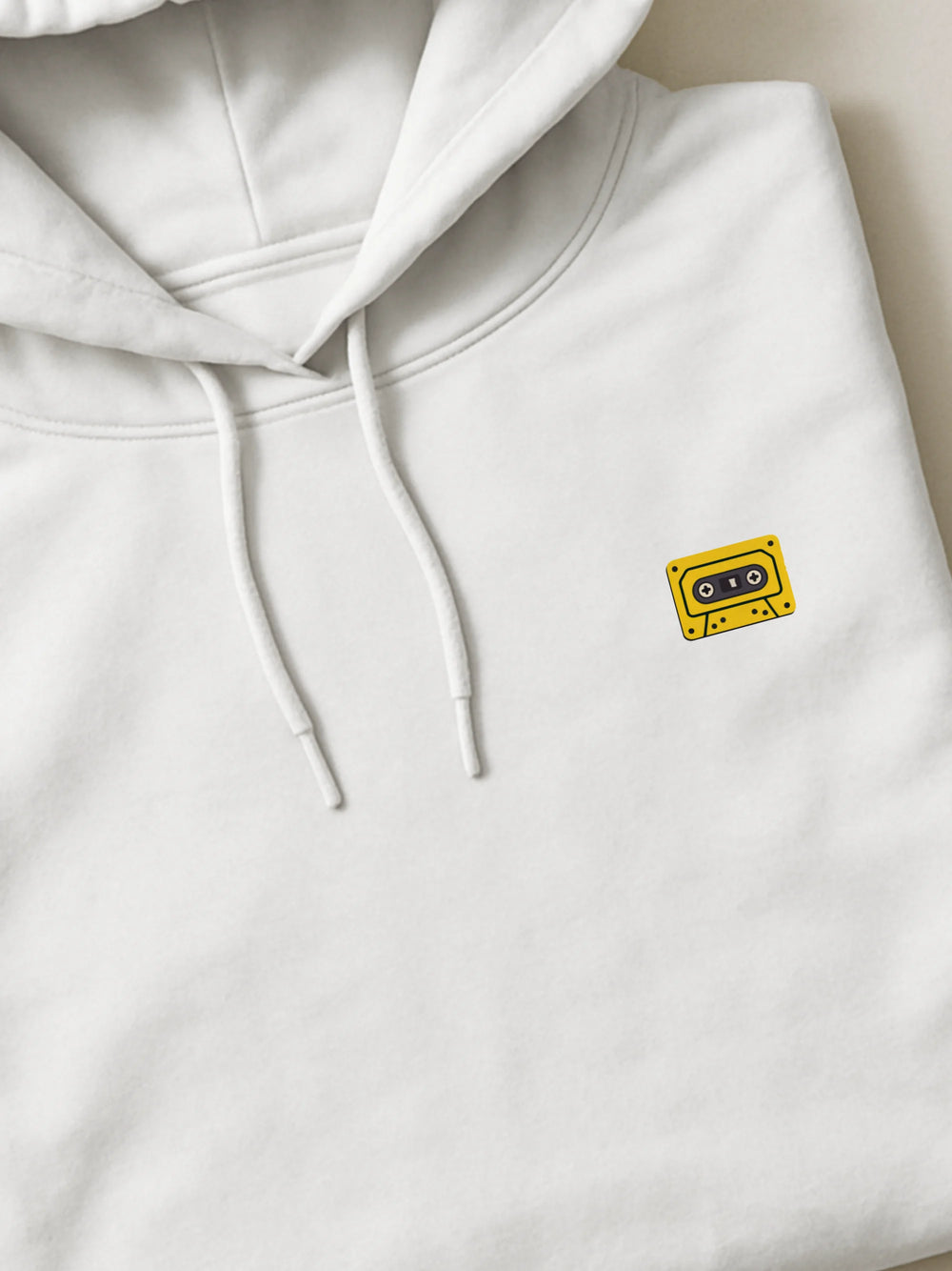 Retro Minis - Cassette - Hoodie White close-up by inspire.inc