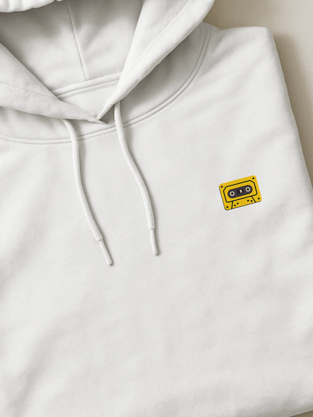 Retro Minis - Cassette - Hoodie White close-up by inspire.inc