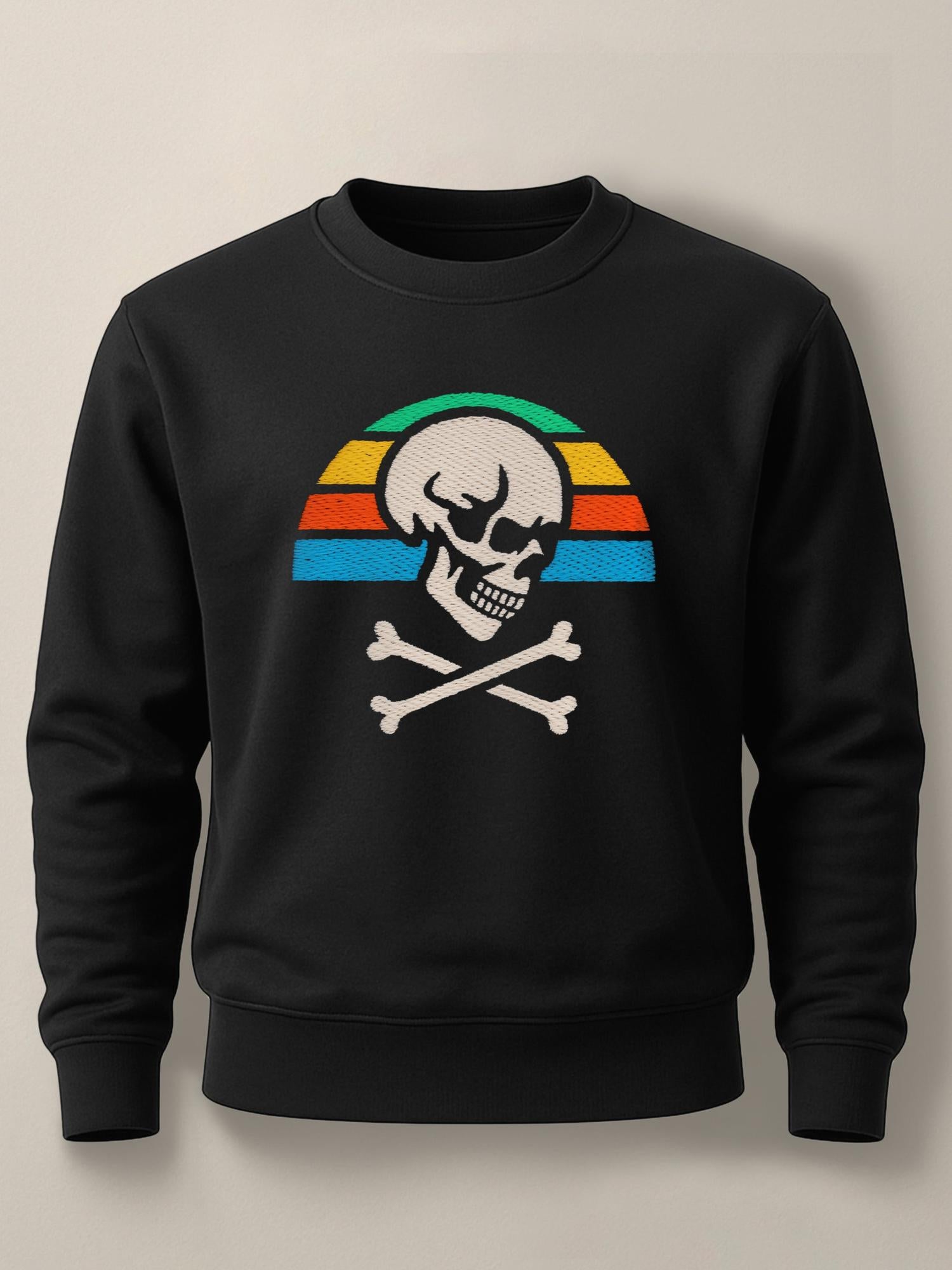 Skull Retro Sunset - Unisex Regular/Oversized Sweatshirt Regular Black by inspire.inc