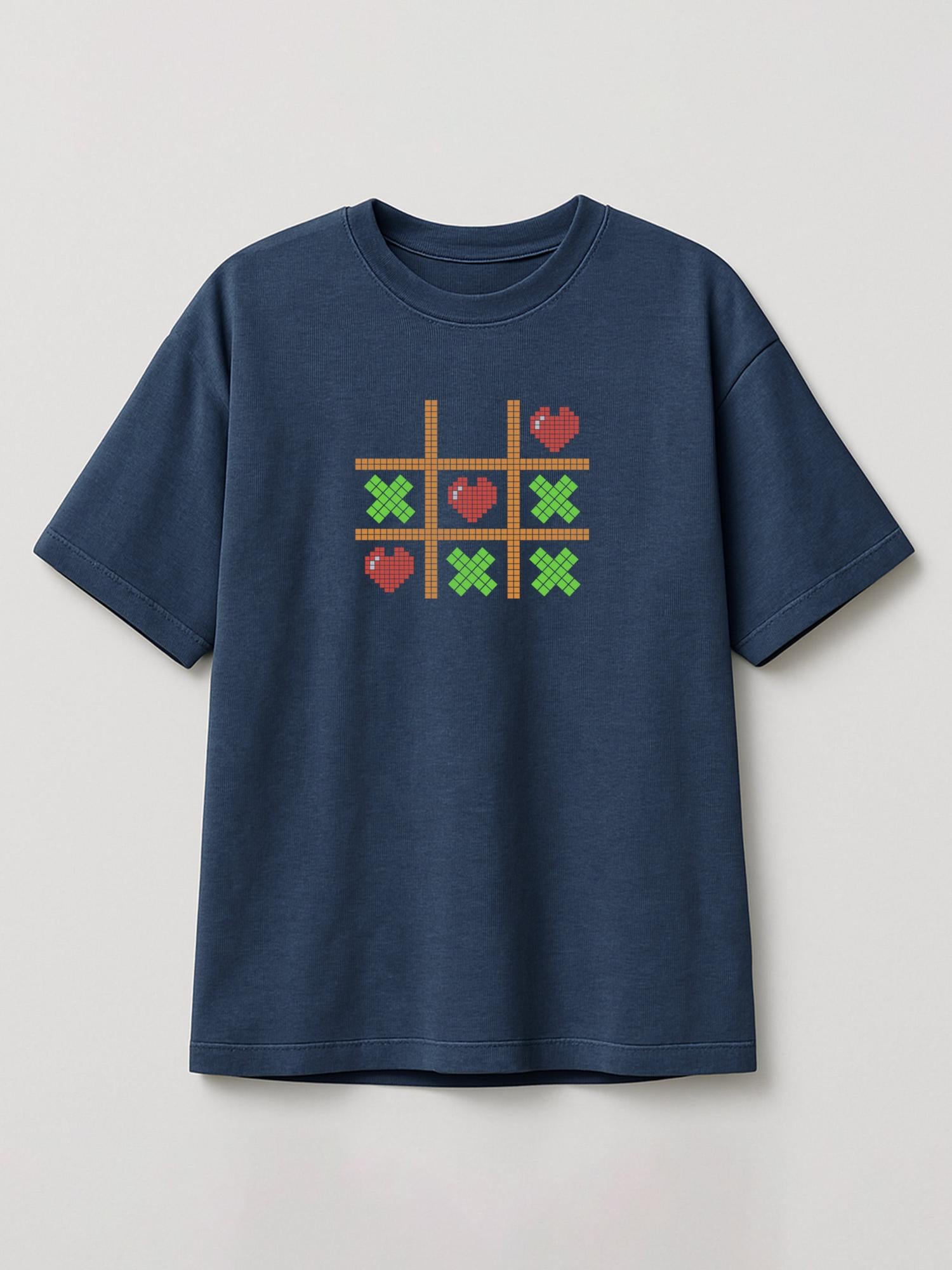 Tic Tac Hearts Pixel Edition - Regular/Oversized T-shirt Oversized Heather Blue by inspire.inc