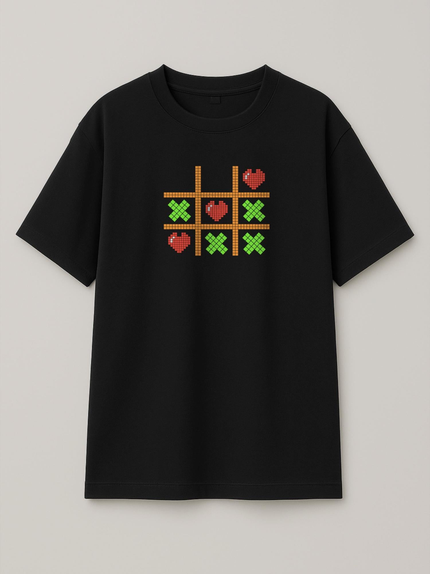 Tic Tac Hearts Pixel Edition - Regular/Oversized T-shirt Oversized Black by inspire.inc