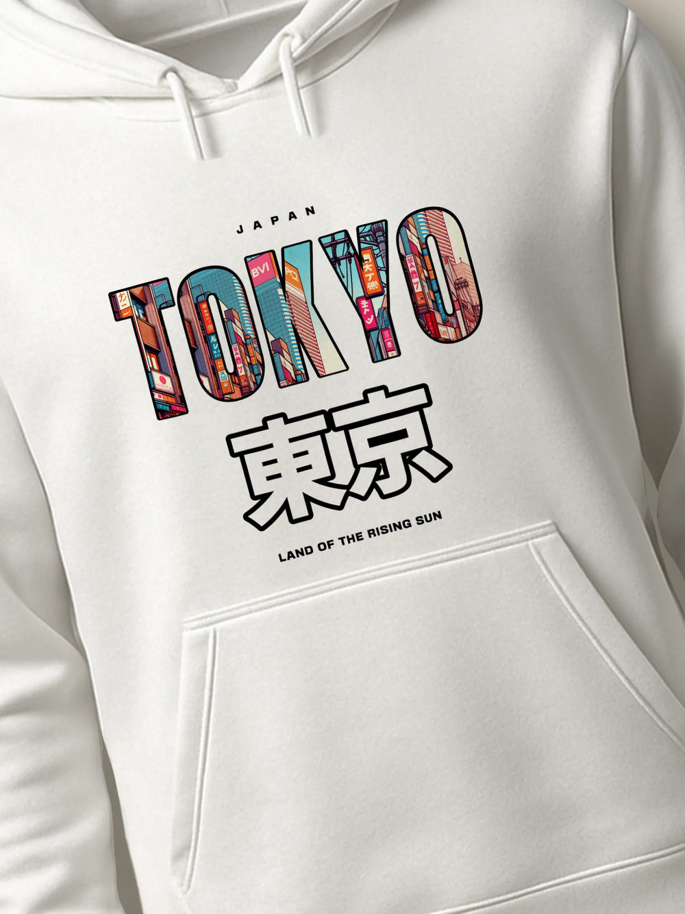 Tokyo Cityscape - Hoodie White close-up by inspire.inc