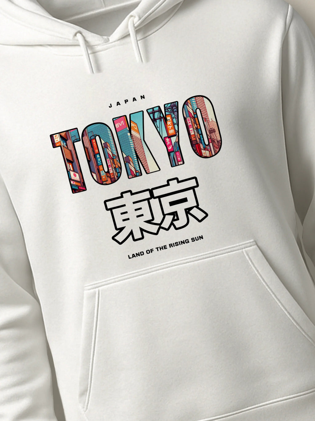 Tokyo Cityscape - Hoodie White close-up by inspire.inc