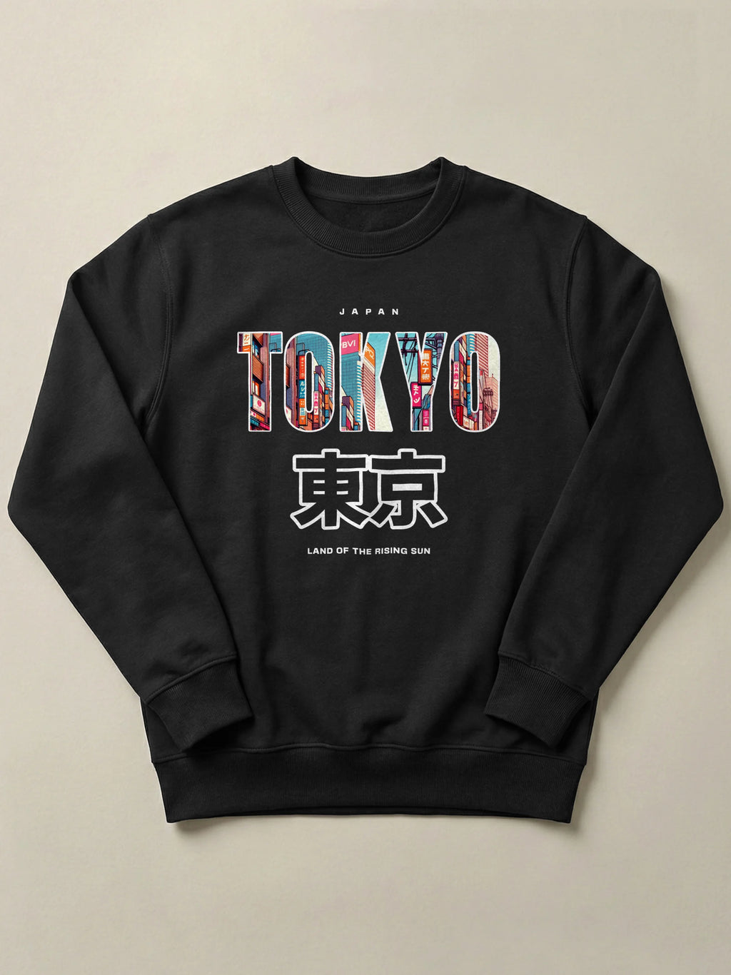 Tokyo Cityscape - Regular/Oversized Sweatshirt Black by inspire.inc