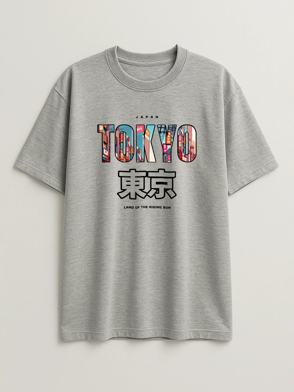 Tokyo Cityscape - Regular/Oversized T-shirt Light Heather Gray by inspire.inc