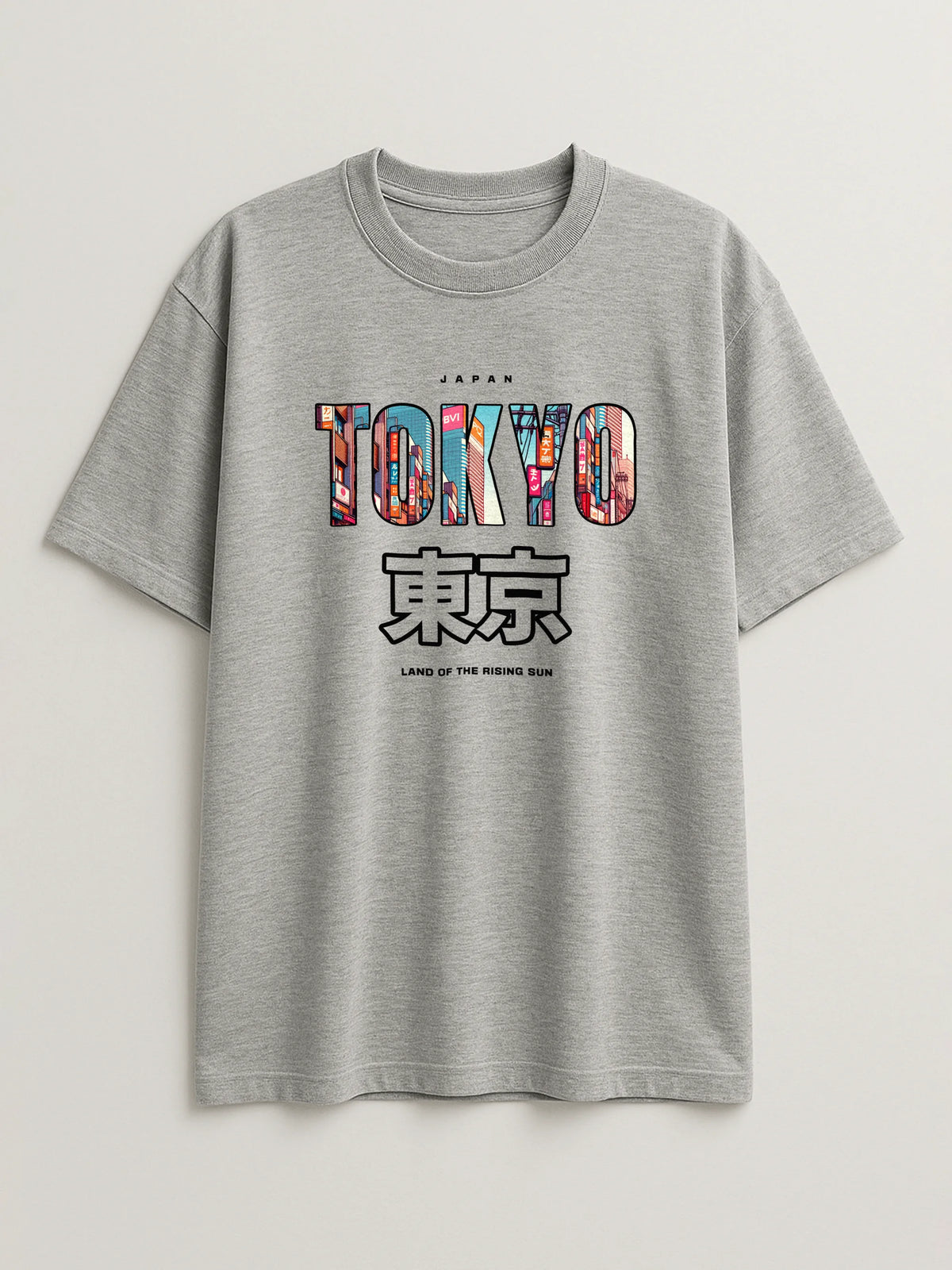 Tokyo Cityscape - Regular/Oversized T-shirt Light Heather Gray by inspire.inc