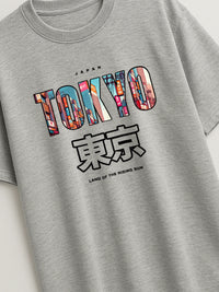 Tokyo Cityscape - Regular/Oversized T-shirt Light Heather Gray close-up by inspire.inc